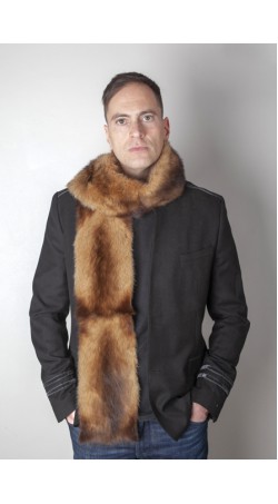 Polecat fitchew fur stole-scarf, dark brown